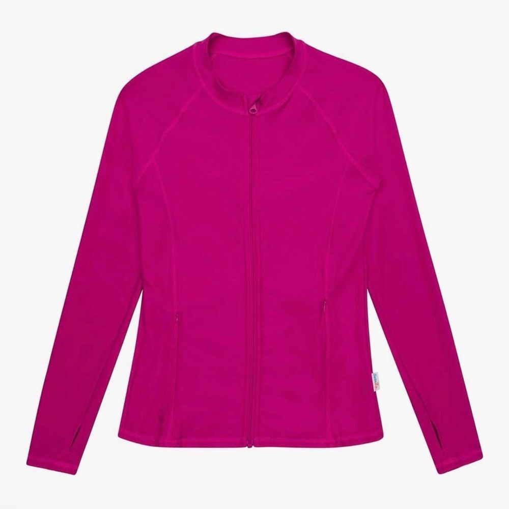 SwimZip Pink Fuchsia Long Sleeve Rash Guard Pockets UPF 50+ Sun Protection Small